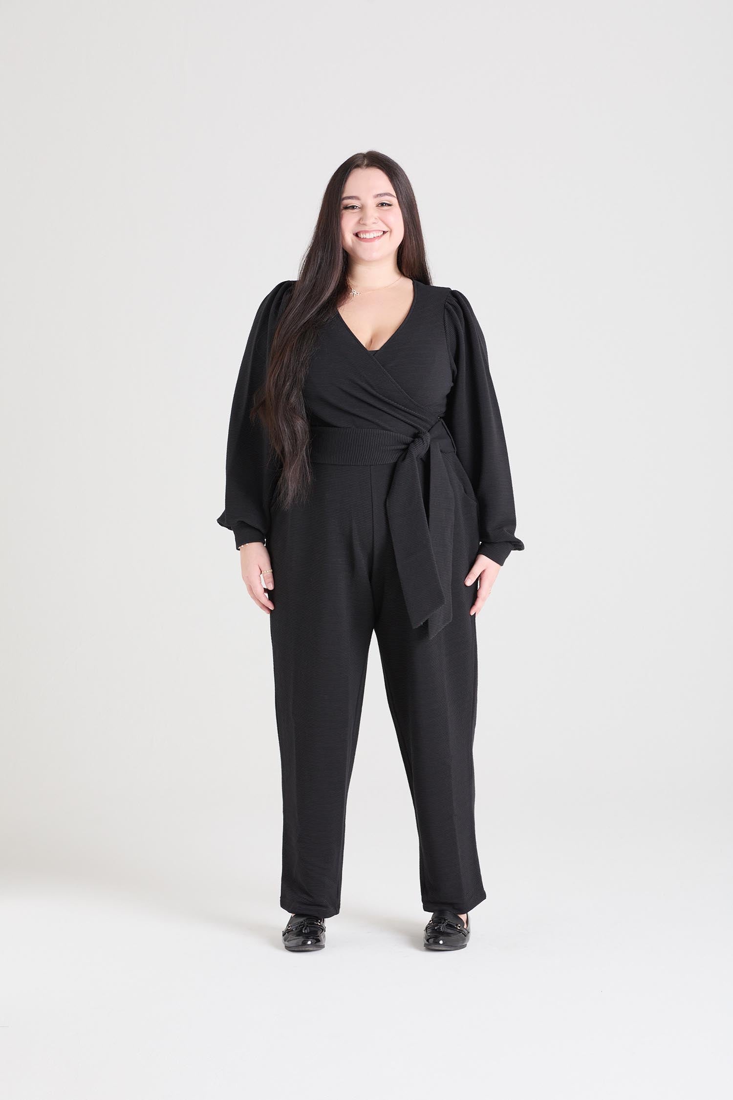 Ottoman Long Sleeve Wrap Jumpsuit - Black