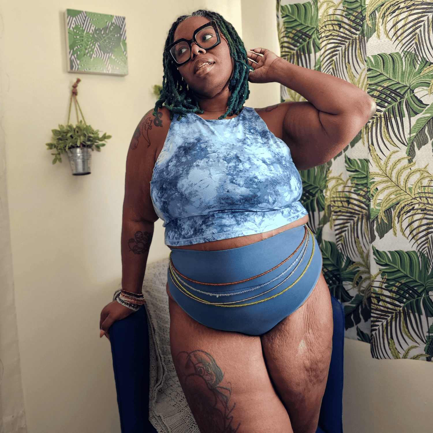 Organic Cotton Cheeky High Leg Knickers - Denim