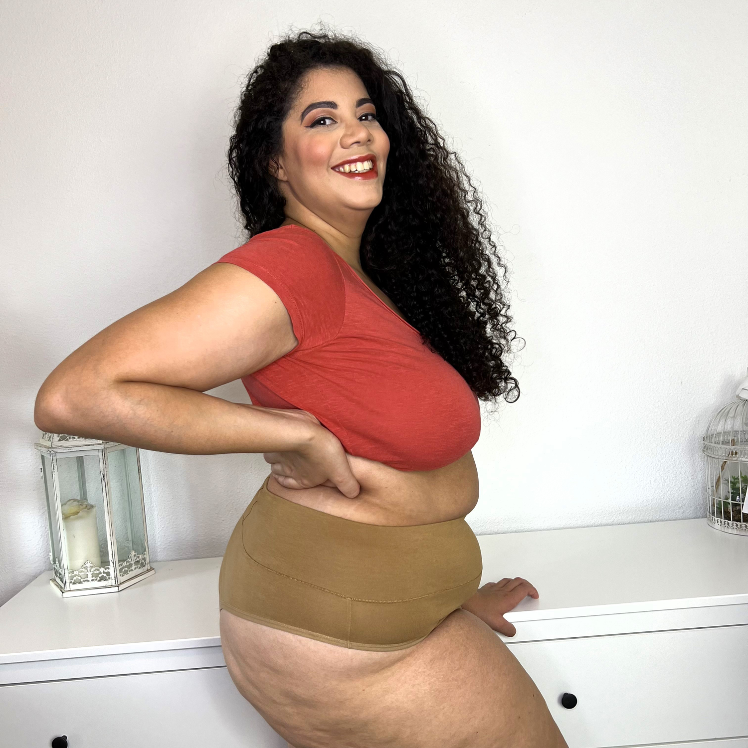 Organic Cotton Cheeky High Leg Knickers - Caramel