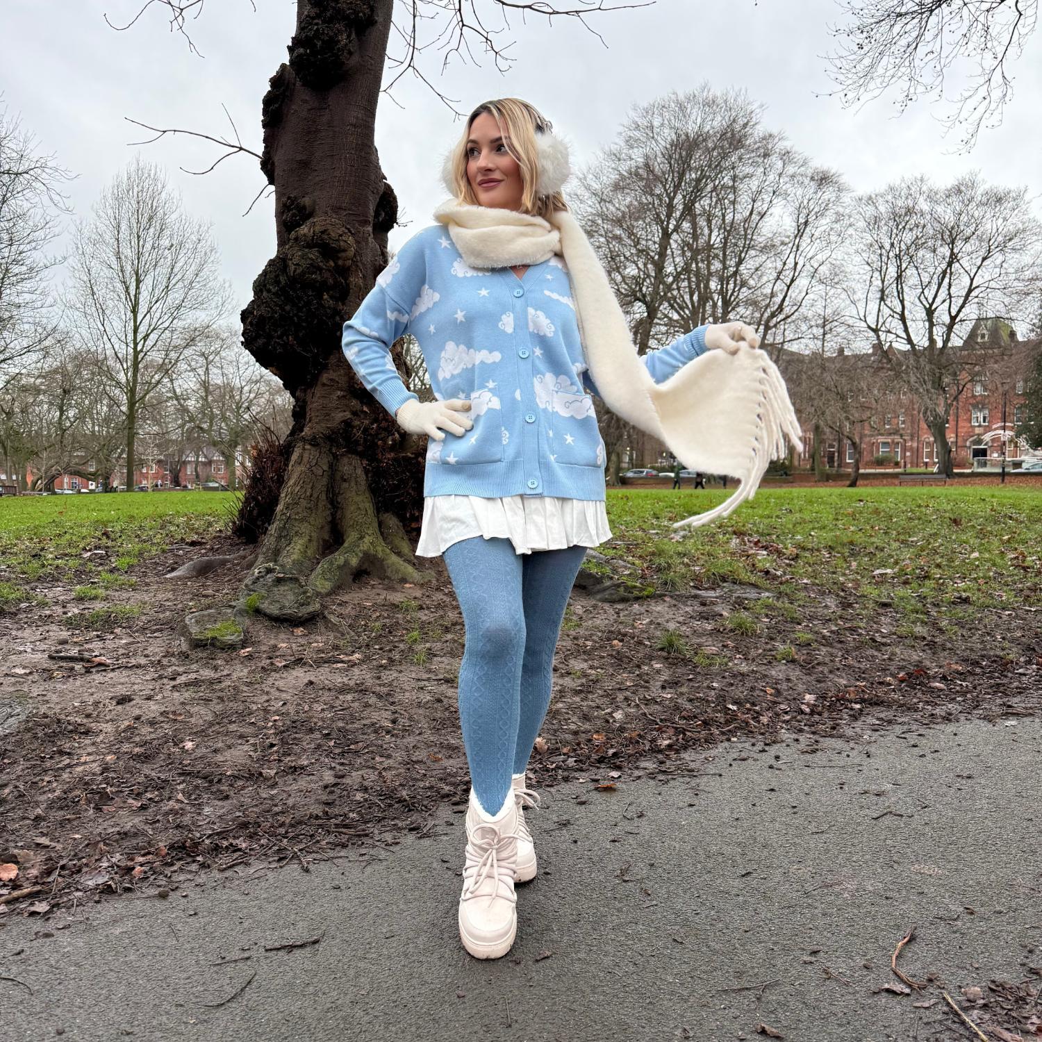 Grannies Cable Knit Wool Tights V2 - Denim