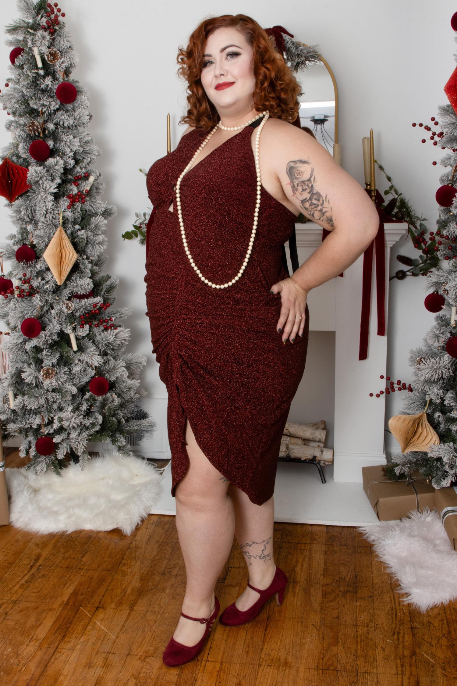 Lurex Halter Dress - Bordeaux