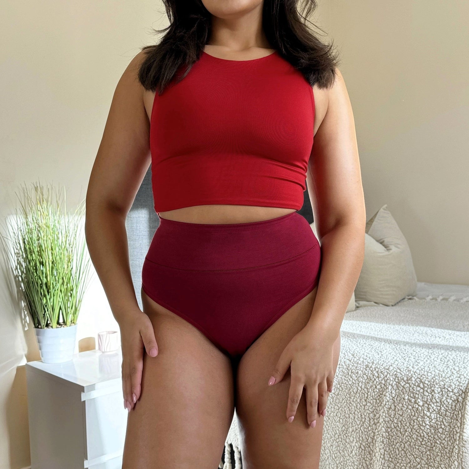 Organic Cotton Cheeky High Leg Knickers - Blood Red