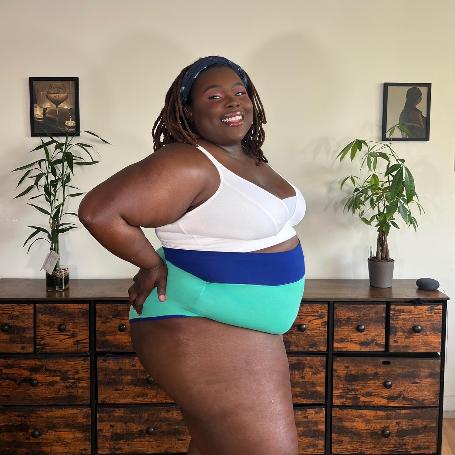 Organic Cotton Super High Waist Duo Knickers - Mint & Arabesque