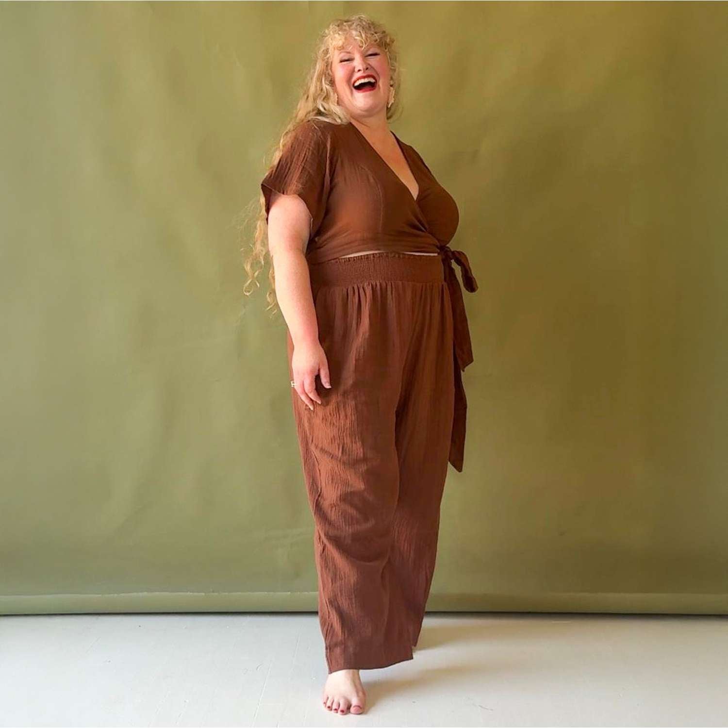 Sonia Cotton Gauze Wrap Top - Brown