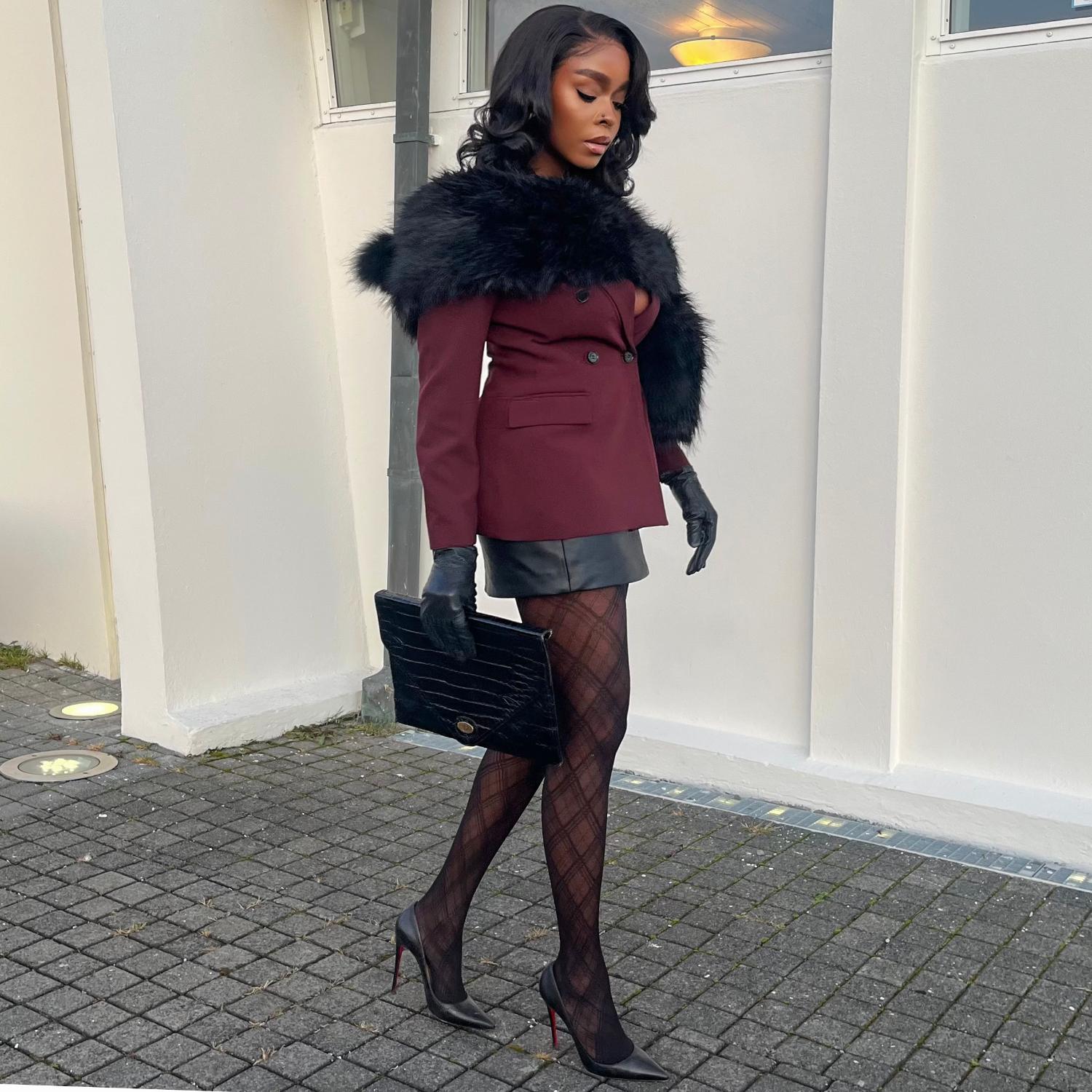 Mixed Denier Tights - Midnight Plaid