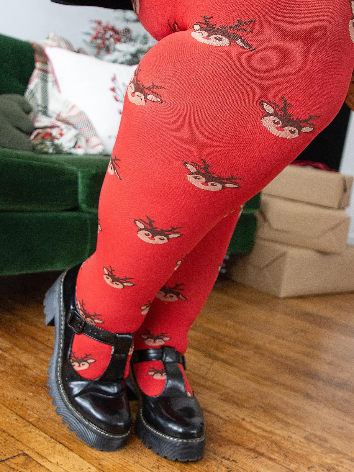 Deer Santa Tights - Lobster