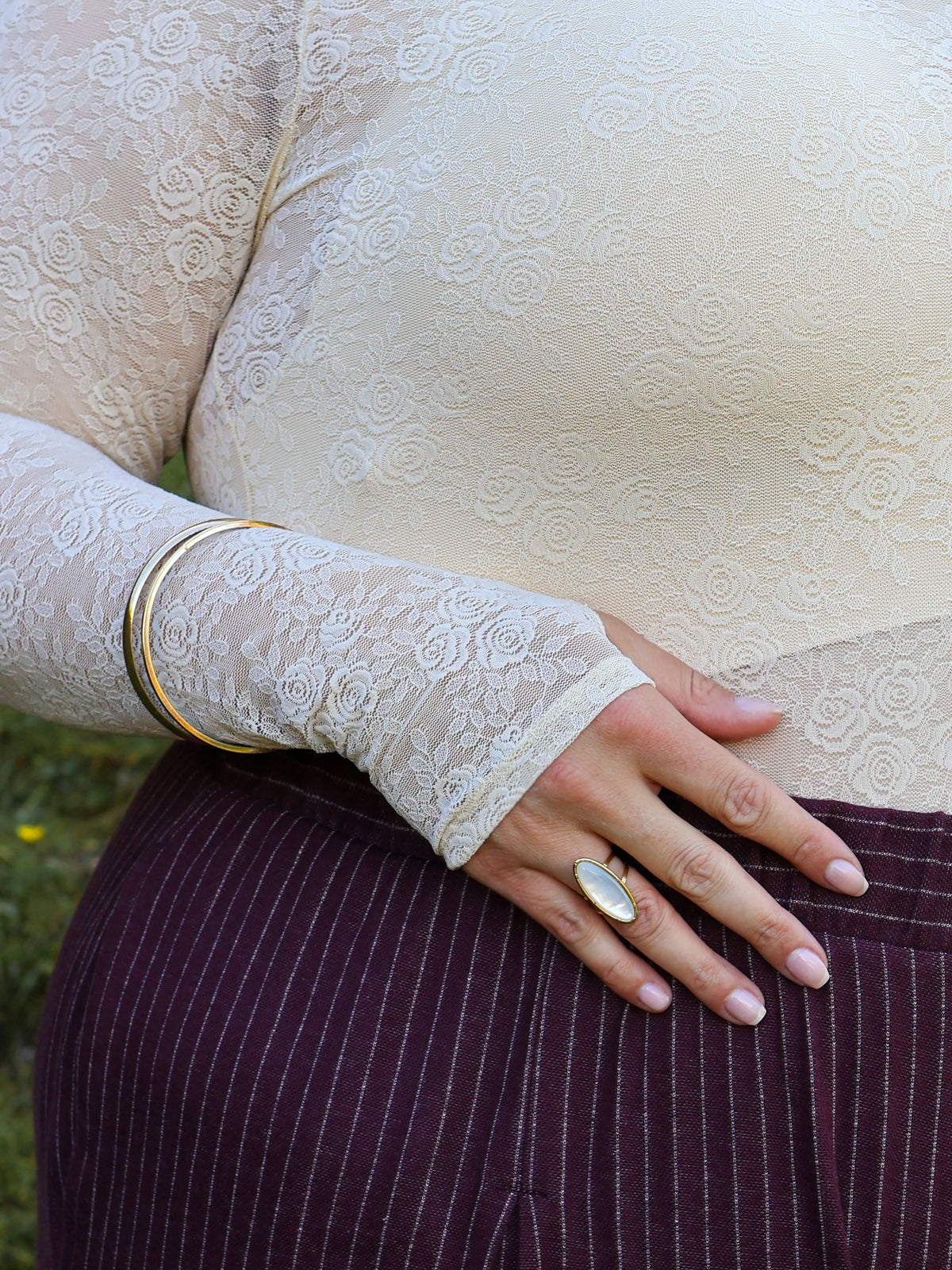 Rum Rose Lace Mesh Top - Cream
