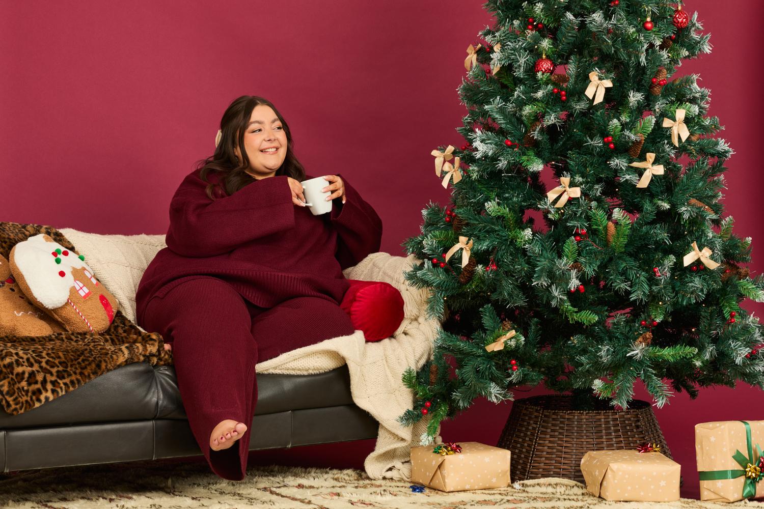 Knit Rib Wide Leg Trousers - Roast