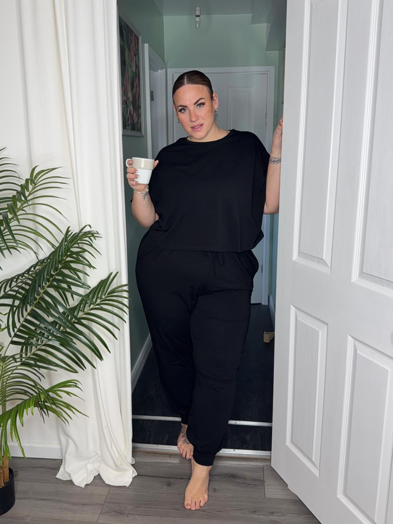 Organic Cotton PJ Boxy Tee - Plain Black