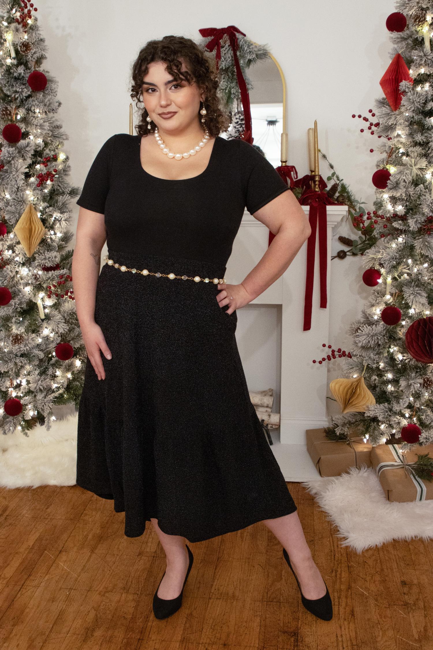 Lurex Tiered Midi Skirt - Black