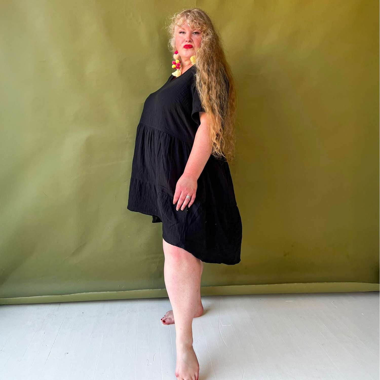 Amrita Cotton Gauze Mini Dress - Black