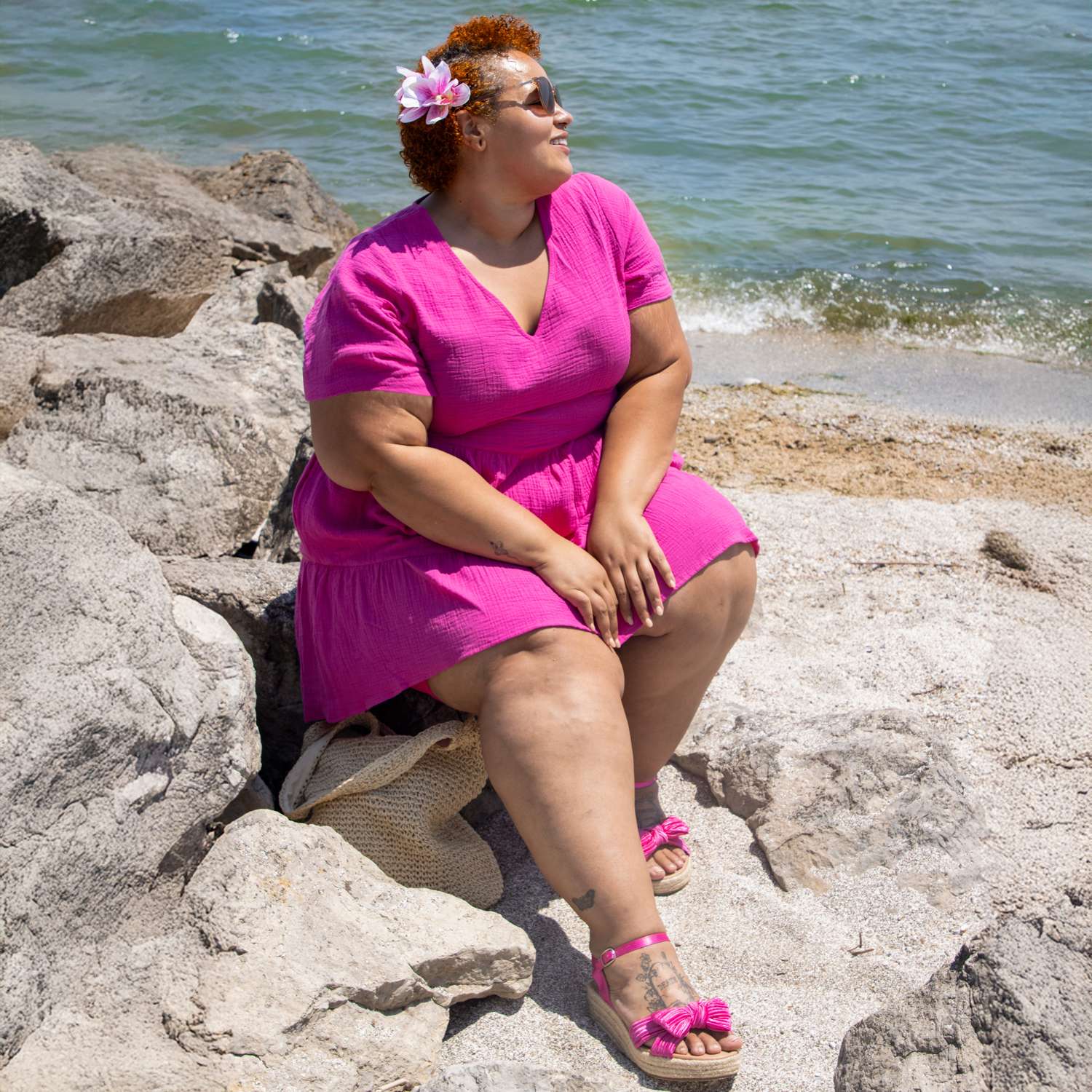 Amrita Cotton Gauze Mini Dress - Peony