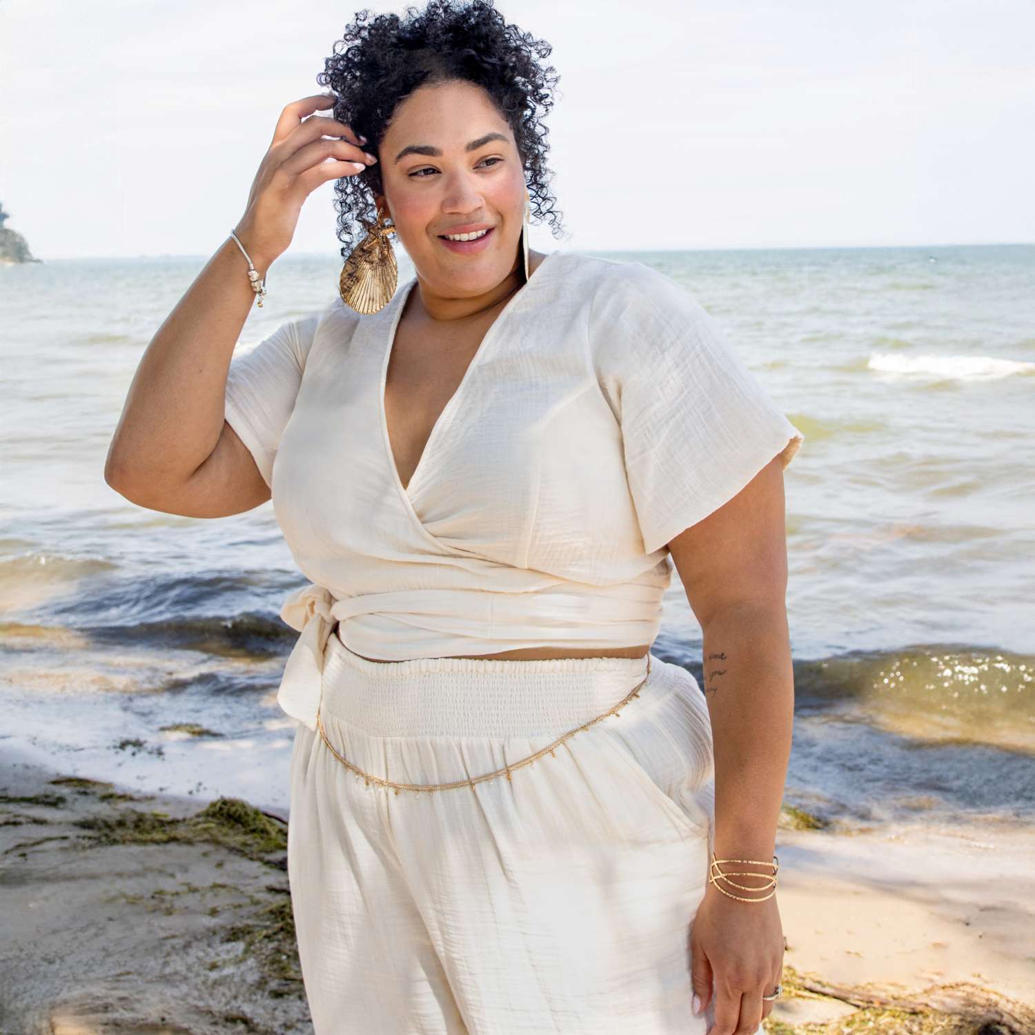 Sonia Cotton Gauze Wrap Top - Cream