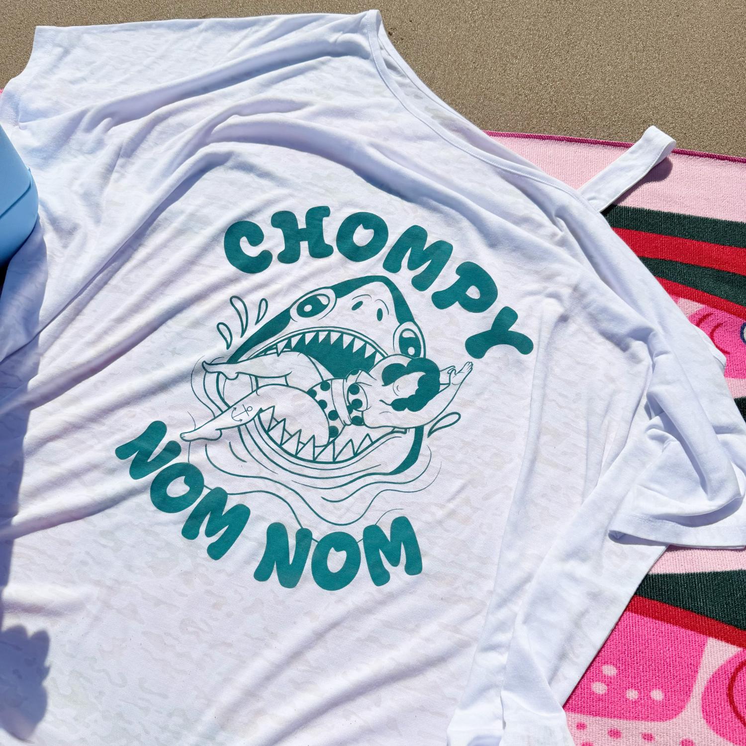Debbie Off-Shoulder Tee - Chompy Shark Print